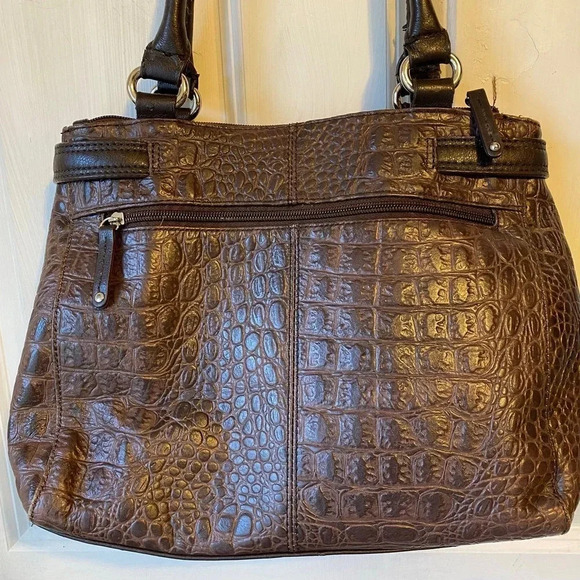 Tignanello Crocodile Print Body Genuine Leather Brown Satchel Shoulder Purse Bag - Picture 8 of 12